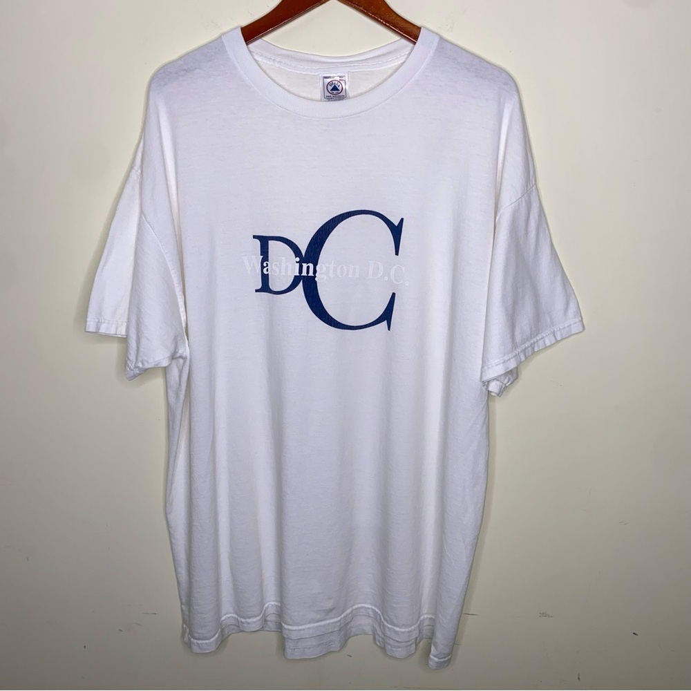 Vintage Washington DC Delta XXL White And Navy Blue 100% Cotton Graphic T-shirt